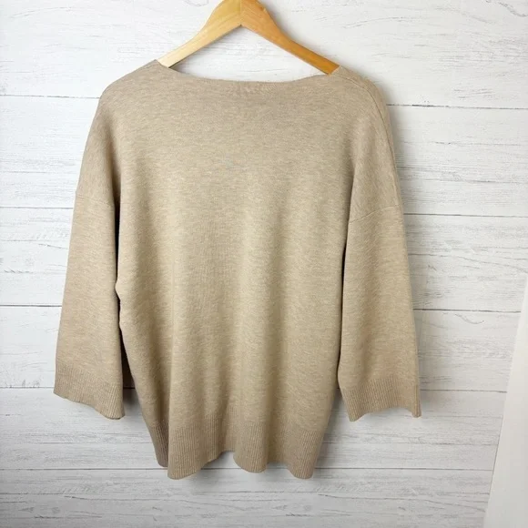 Aritzia Wilfred Free Souvenir Sweater Heather Taupe V Neck 3/4 Sleeve Oversized - Picture 8 of 15